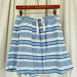 J. CREW 100% Linen drawstring waist mini. Horizontal blue stripe. Summertime!